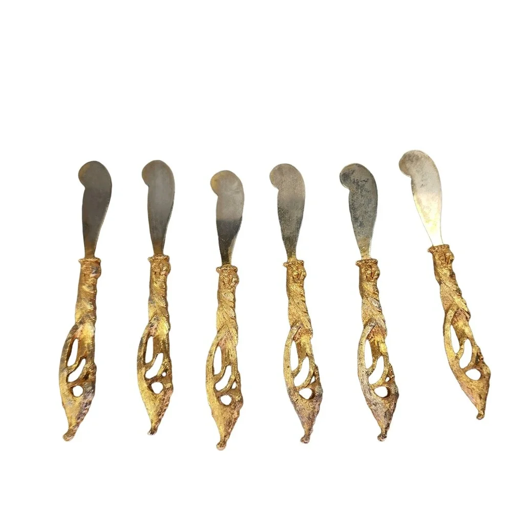 Tancraft Hors Doeuvres Knives 24kt Gold Plated Set of 6 Janis Collection Vtg Box